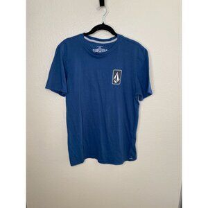 Volcom Mens Modern Fit Organic Cotton Blue T-Shirt M Logo Graphics Front/Back